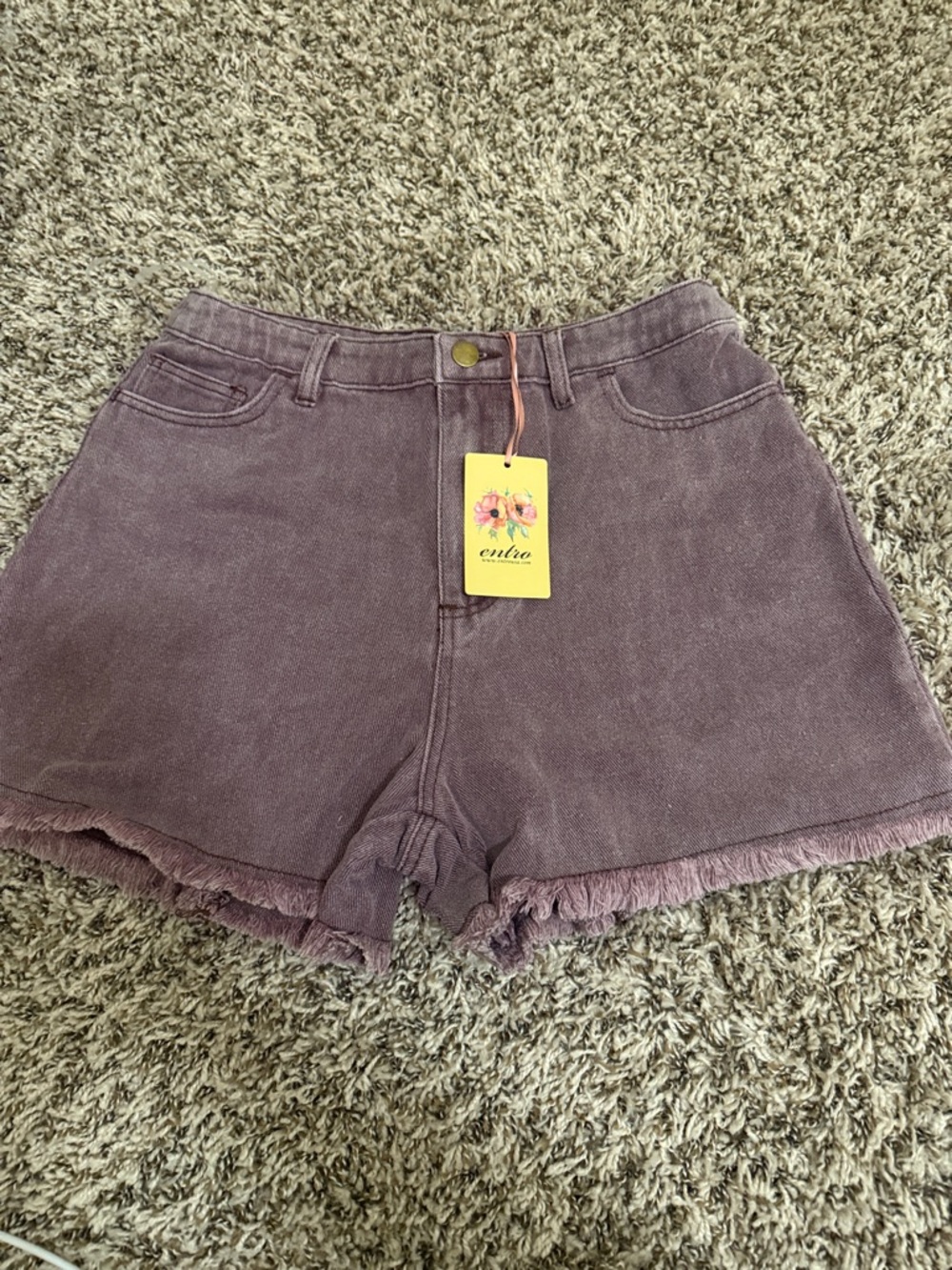 High-Waist Purple Denim Shorts with Frayed Hem